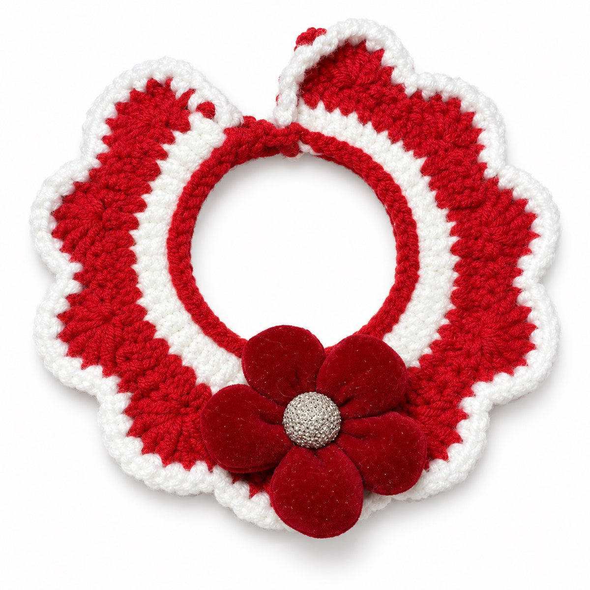 Red Knit Collar Scarves for Photos - Red Blossom Bobble