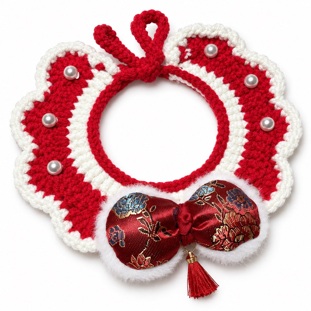 Red Knit Collar Scarves for Photos - Pearl Bow