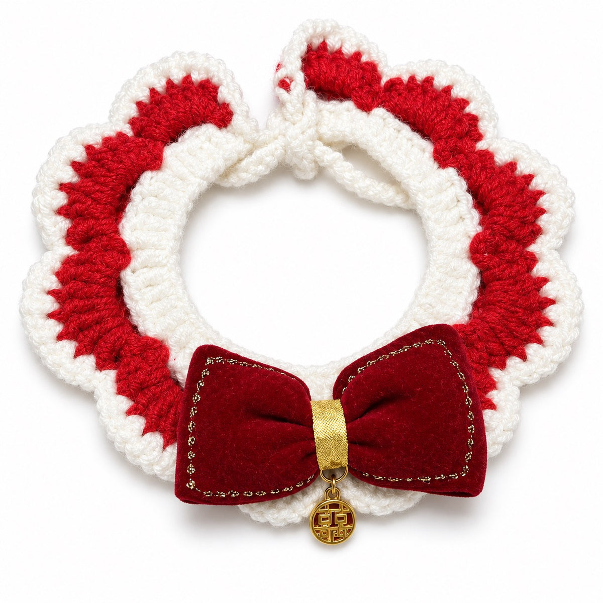Red Knit Collar Scarves for Photos - Red Ribbon Bow