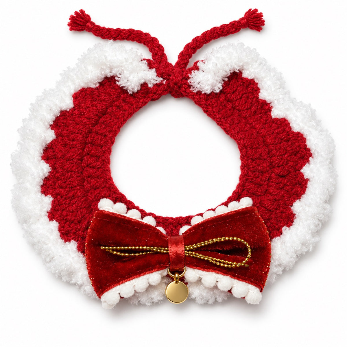 Red Knit Collar Scarves for Photos - Velvet Money-Pouch Bow