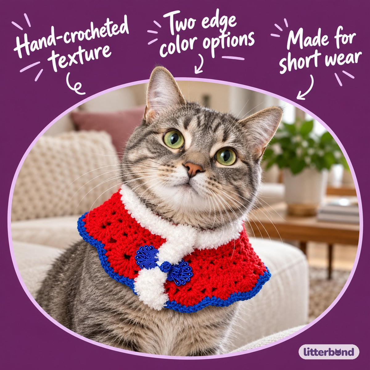 Crocheted Ruyi Neck Collar for Cat Photos on a cat