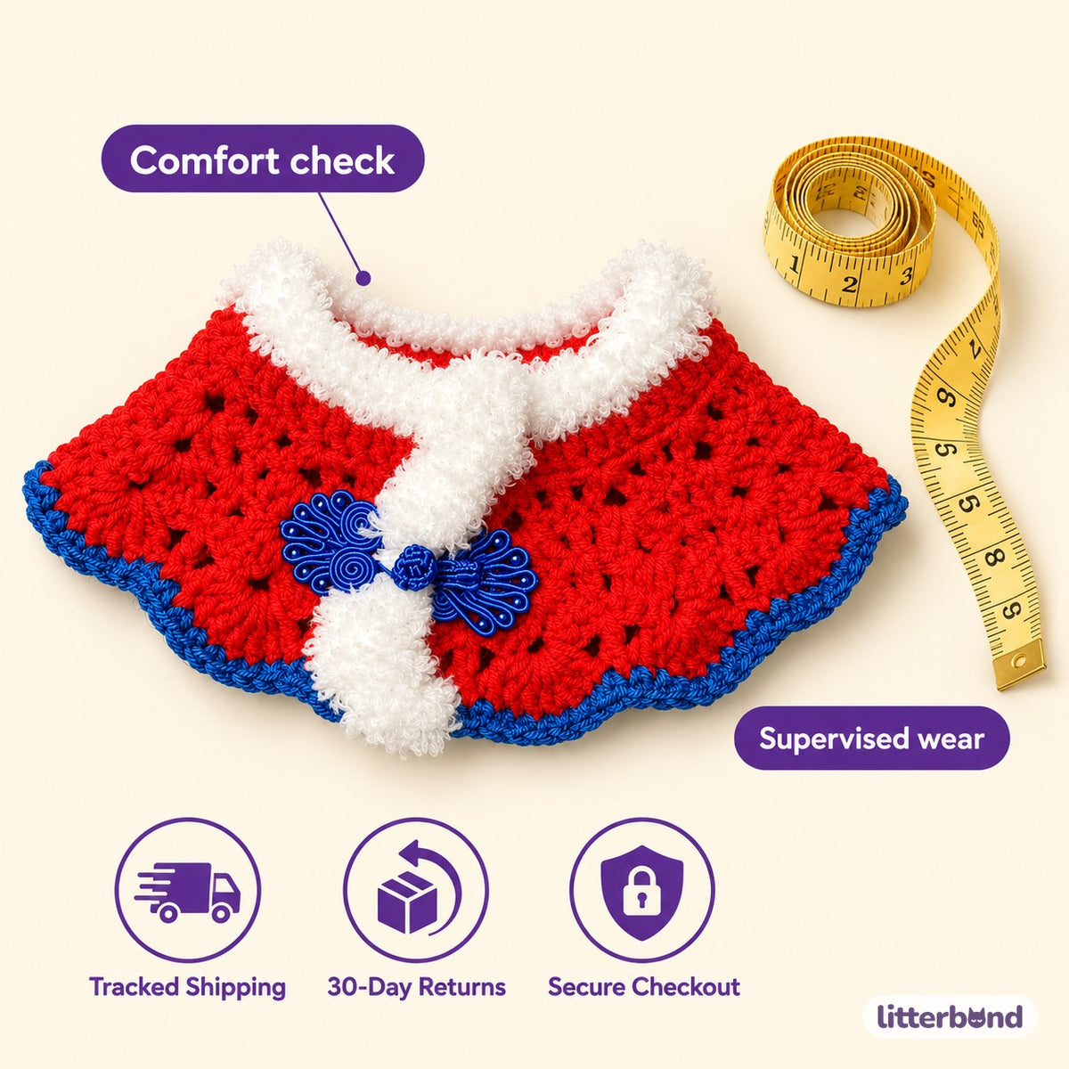 Crocheted Ruyi Neck Collar for Cat Photos - size and details