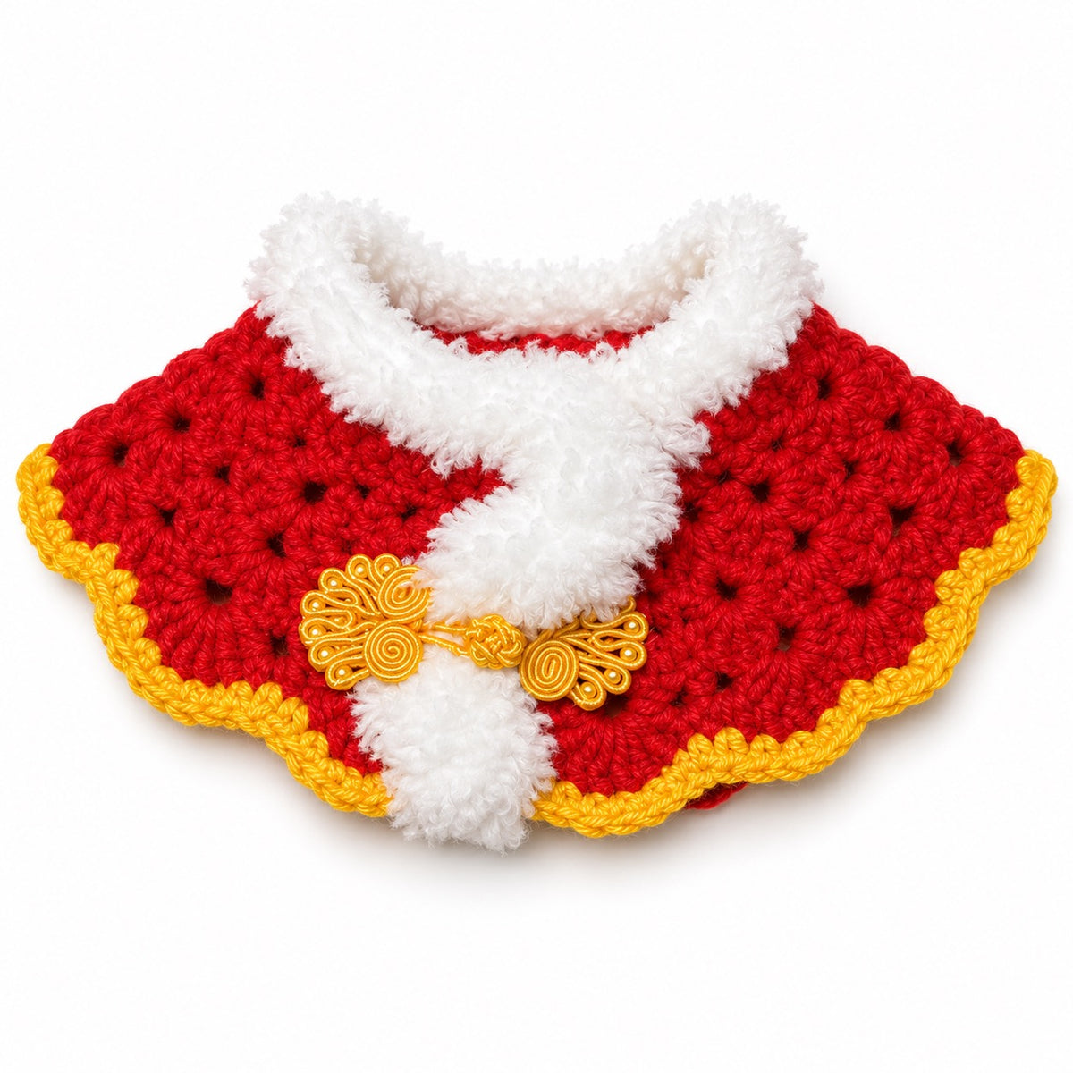 Crocheted Ruyi Neck Collar for Cat Photos - Gold-Edge Ruyi Collar