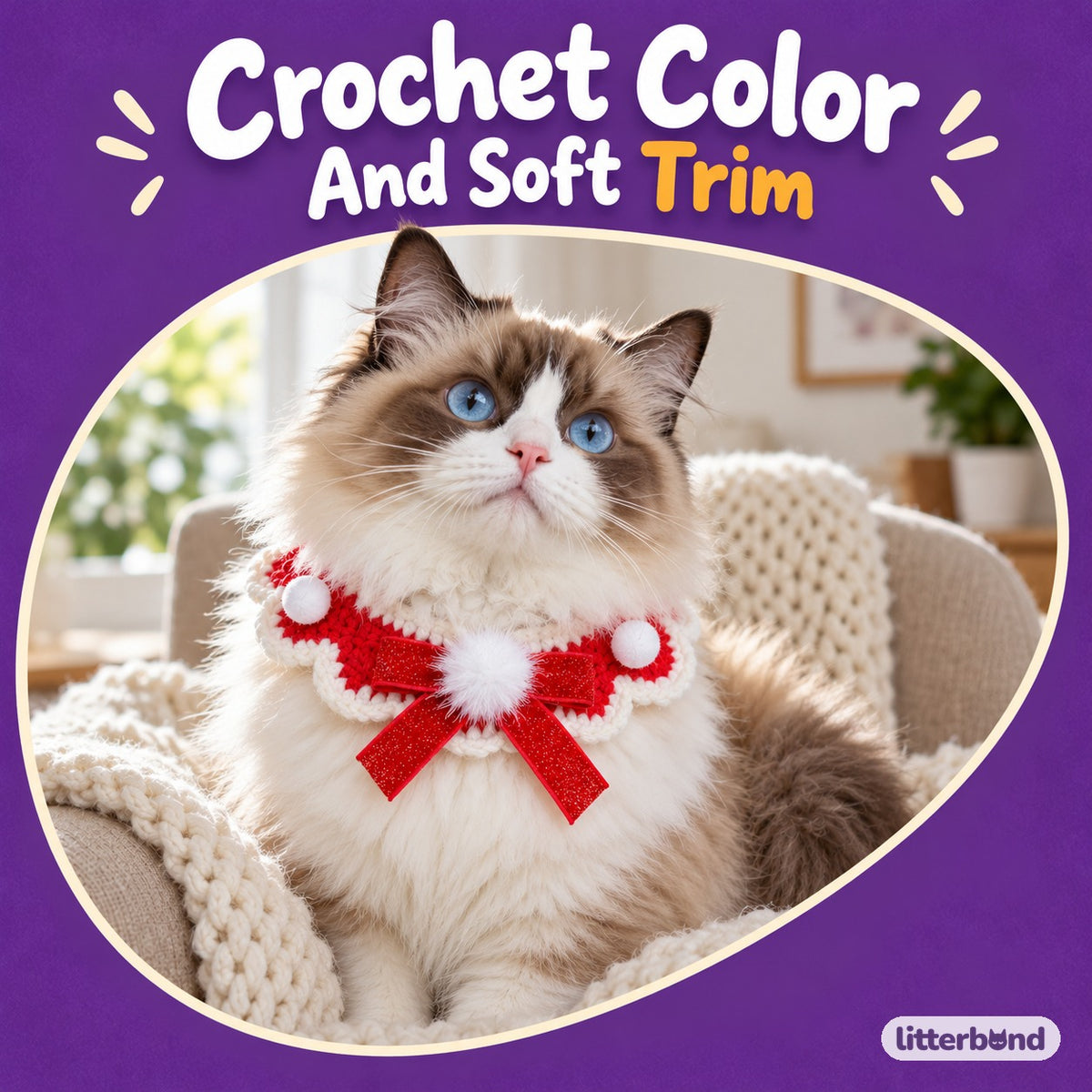 Scalloped Yarn Bow Collar on a cat