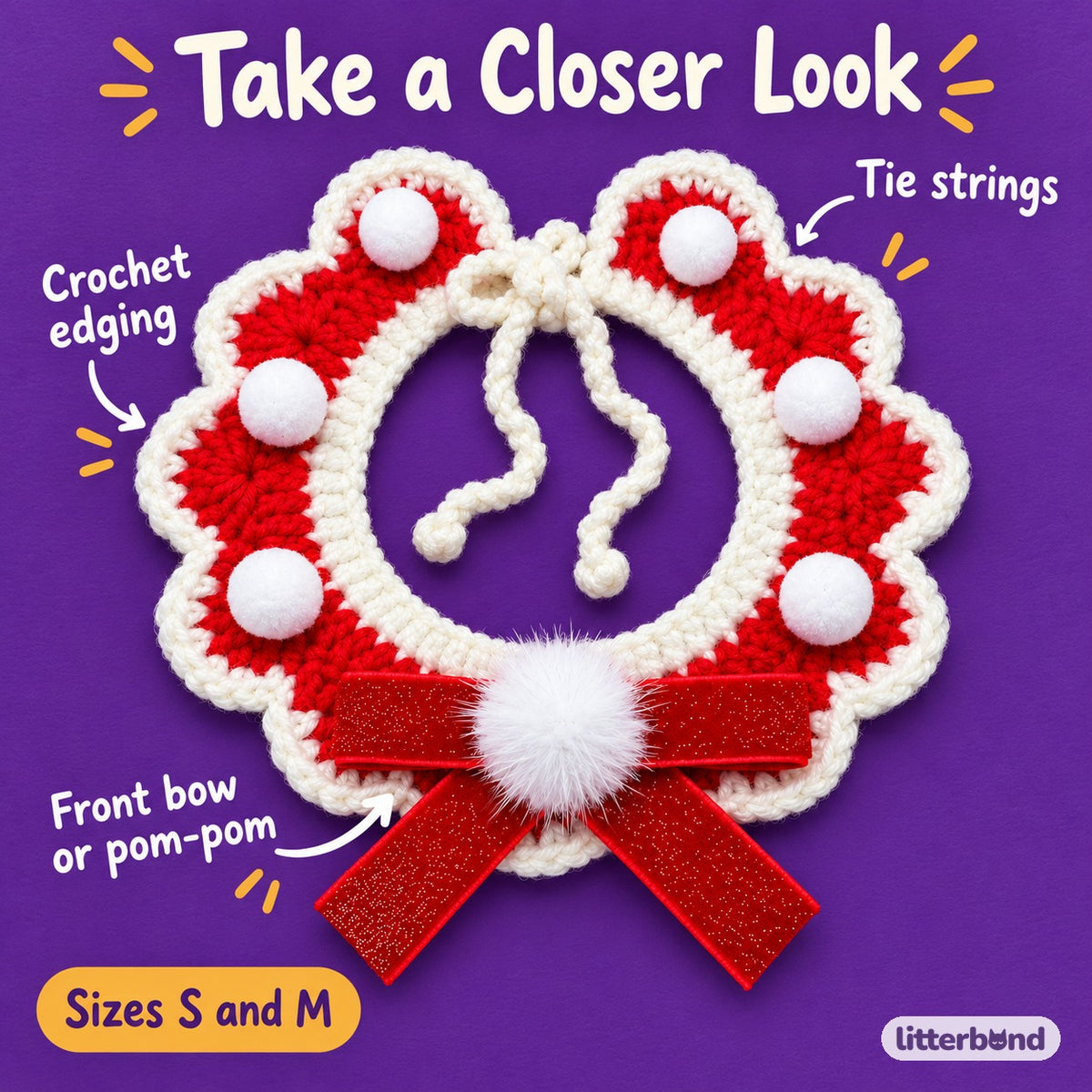 Scalloped Yarn Bow Collar - close-up details