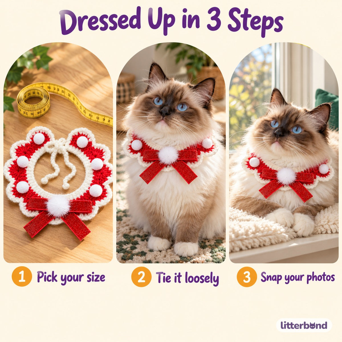 Scalloped Yarn Bow Collar - how to put it on
