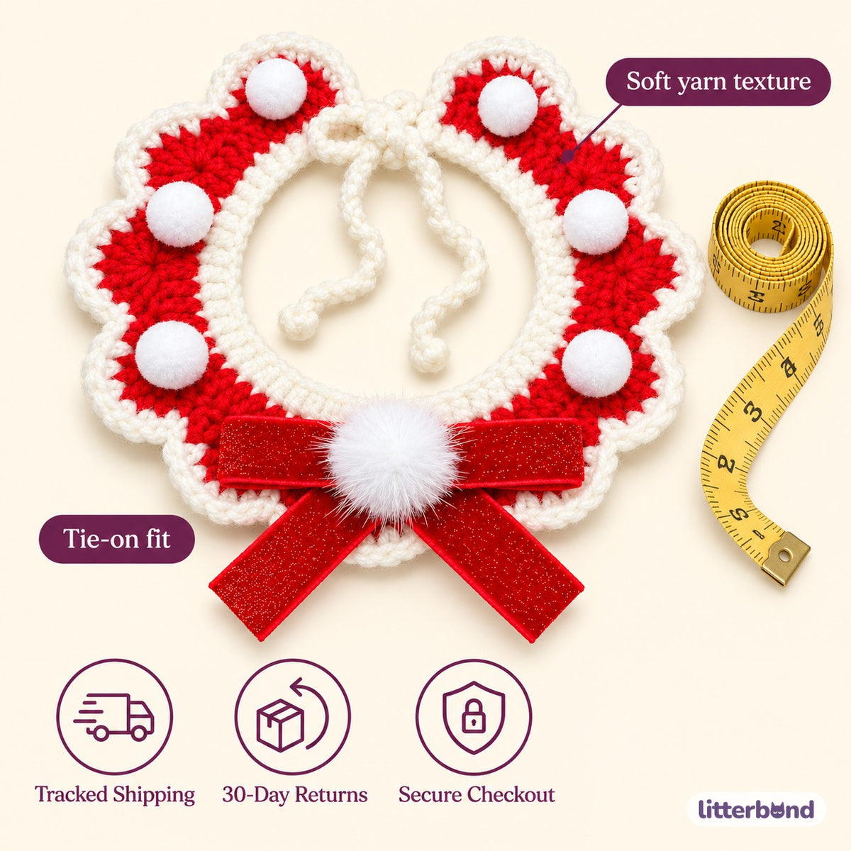 Scalloped Yarn Bow Collar - size and details