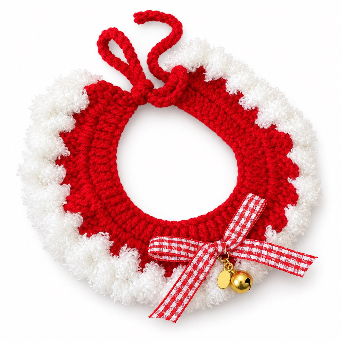 Scalloped Yarn Bow Collar - Red Plaid Furry