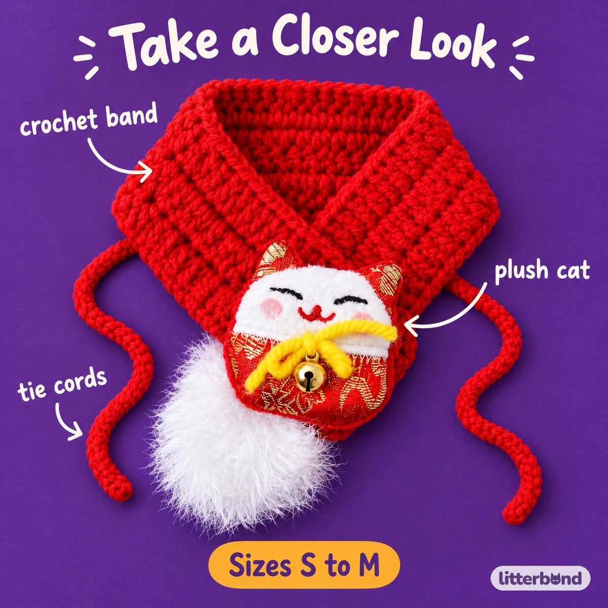 Red Knit Scarf Collar for Photos - close-up details