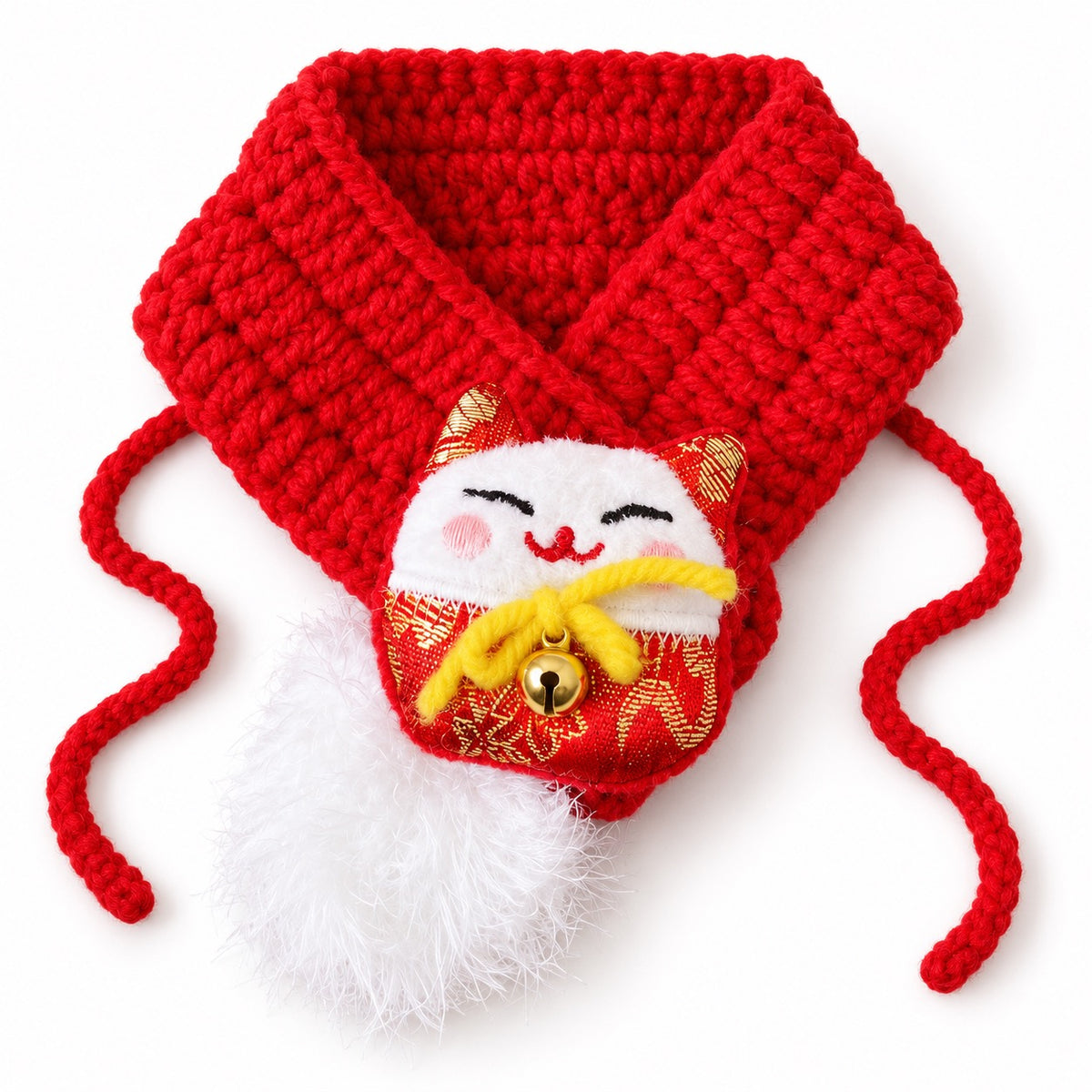 Red Knit Scarf Collar for Photos - Red Lucky Cat