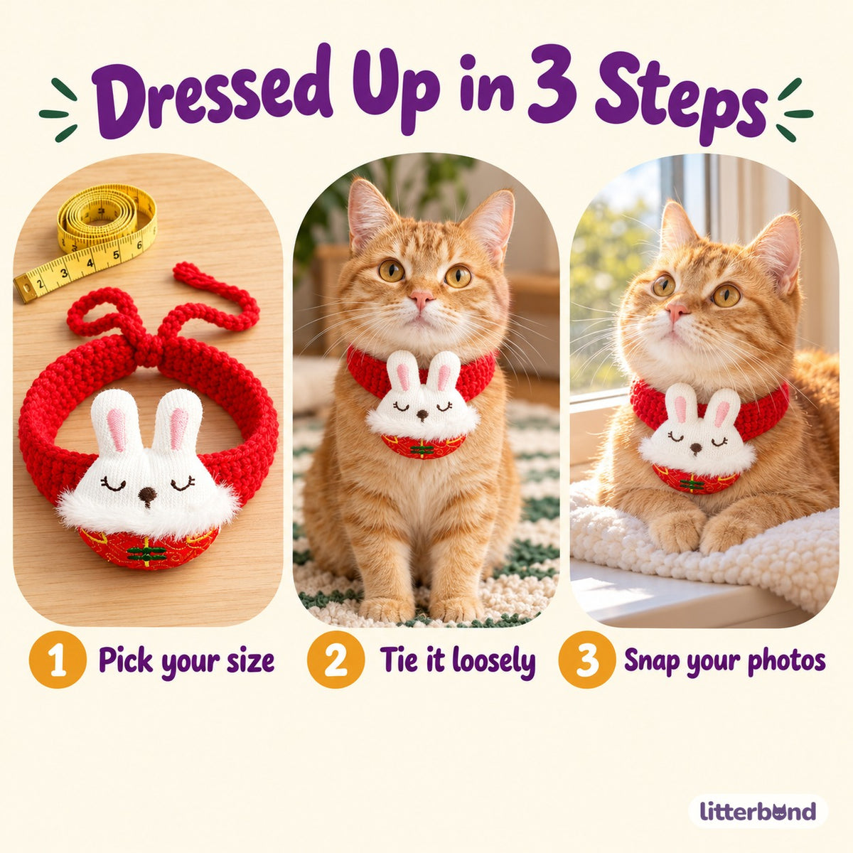 Red Applique Tie Collars - how to put it on