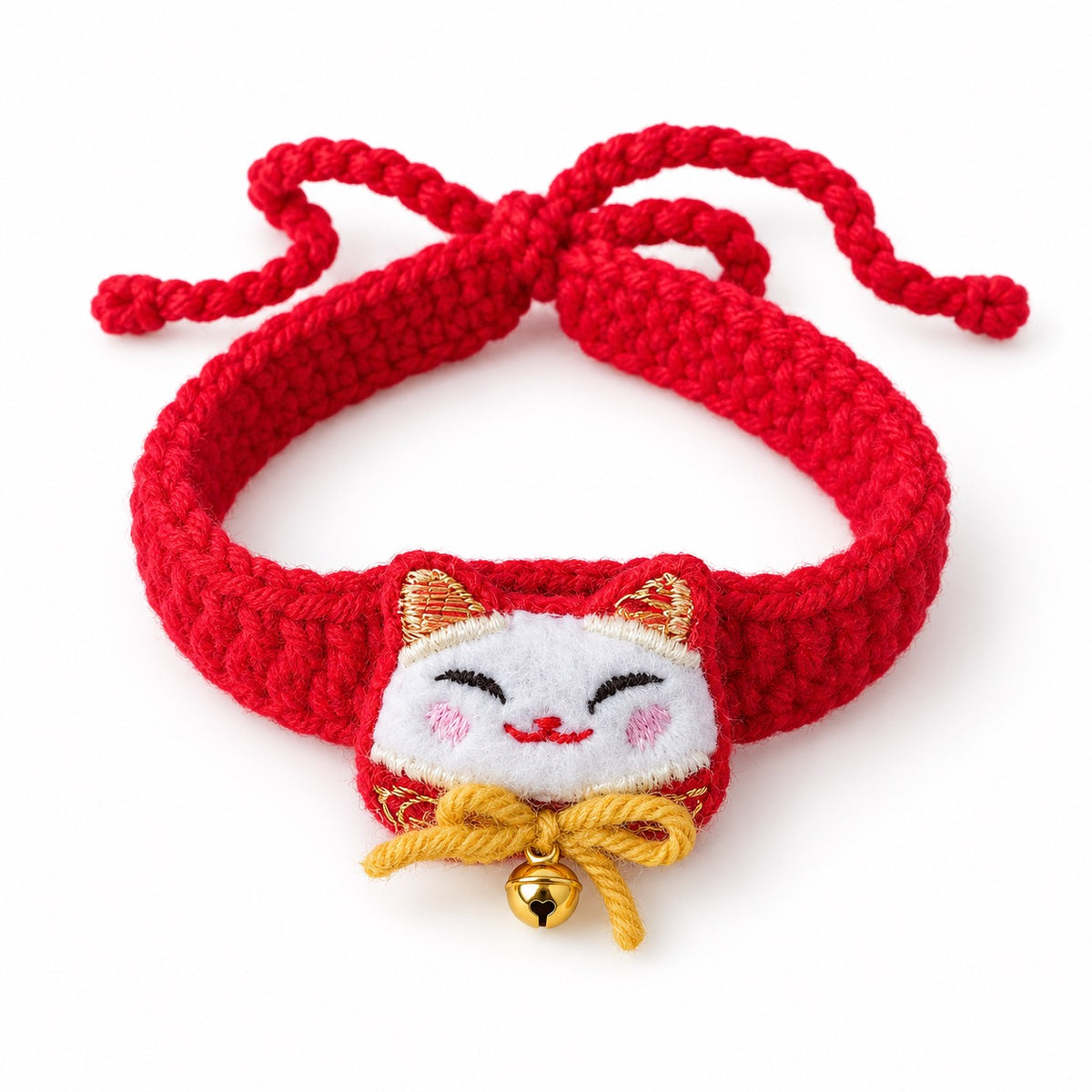 Red Applique Tie Collars - White Cat Bell