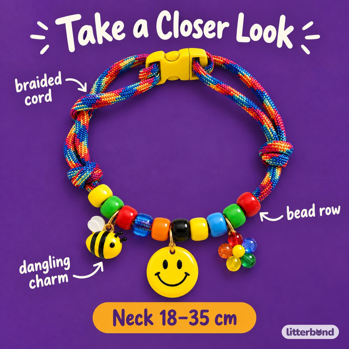 Rainbow Charm Braided Necklace - close-up details