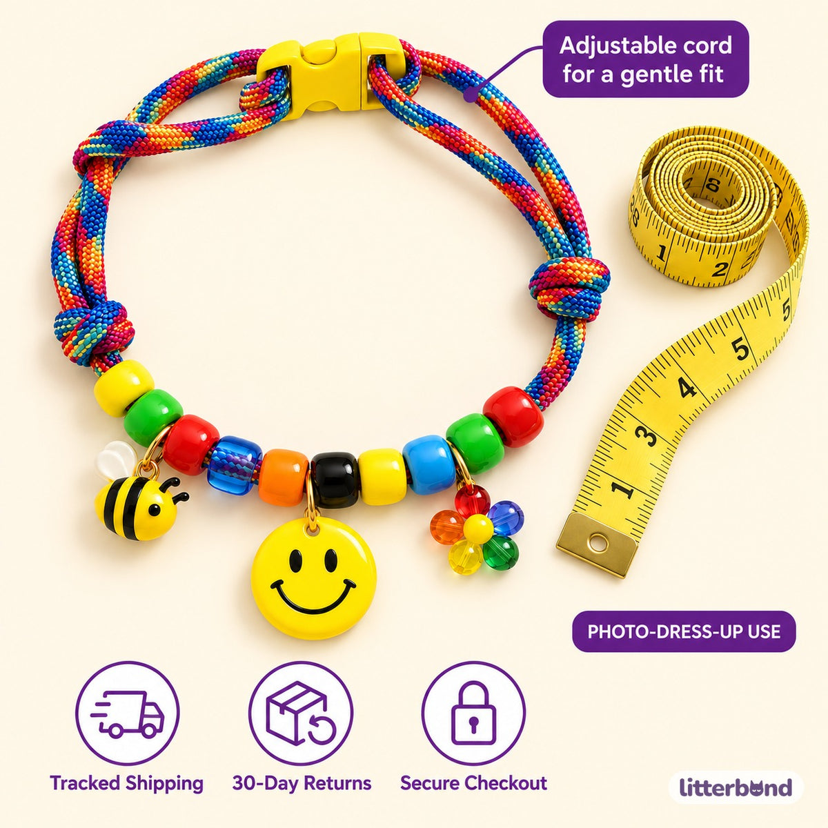 Rainbow Charm Braided Necklace - size and details