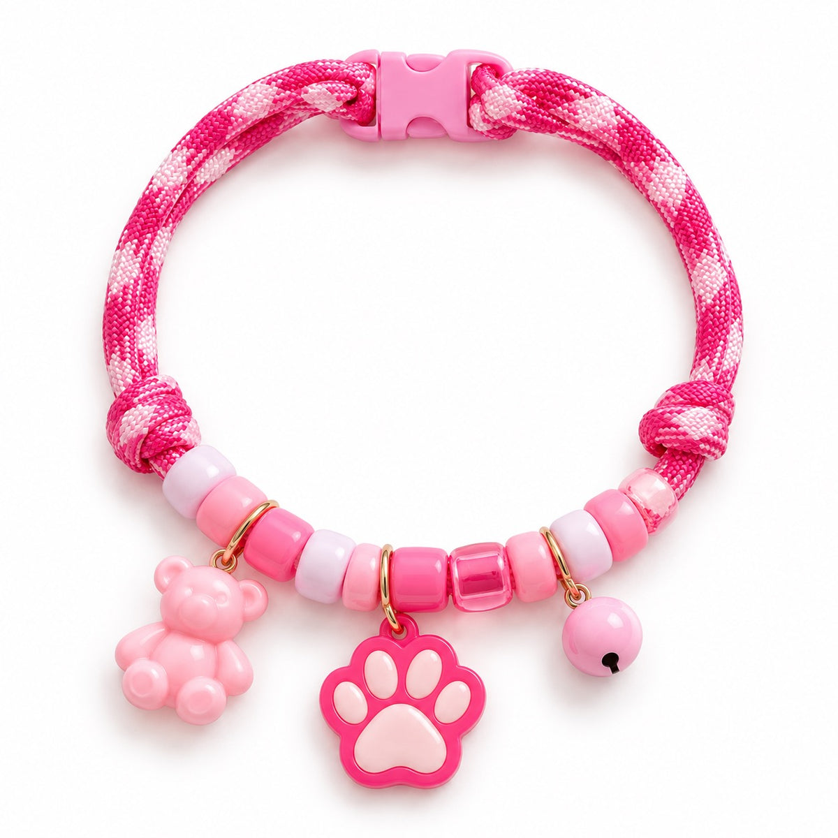 Rainbow Charm Braided Necklace - Pink Paw