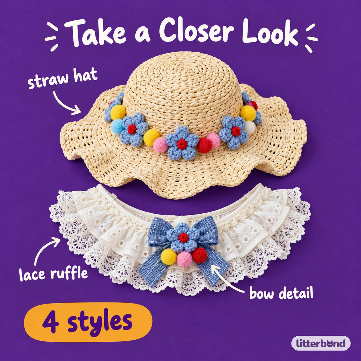 Straw Hat Bib Set Photos - close-up details