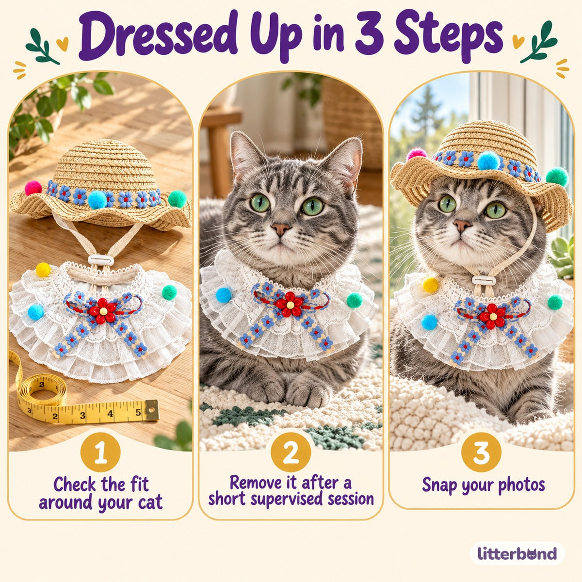 Straw Hat Bib Set Photos - how to put it on
