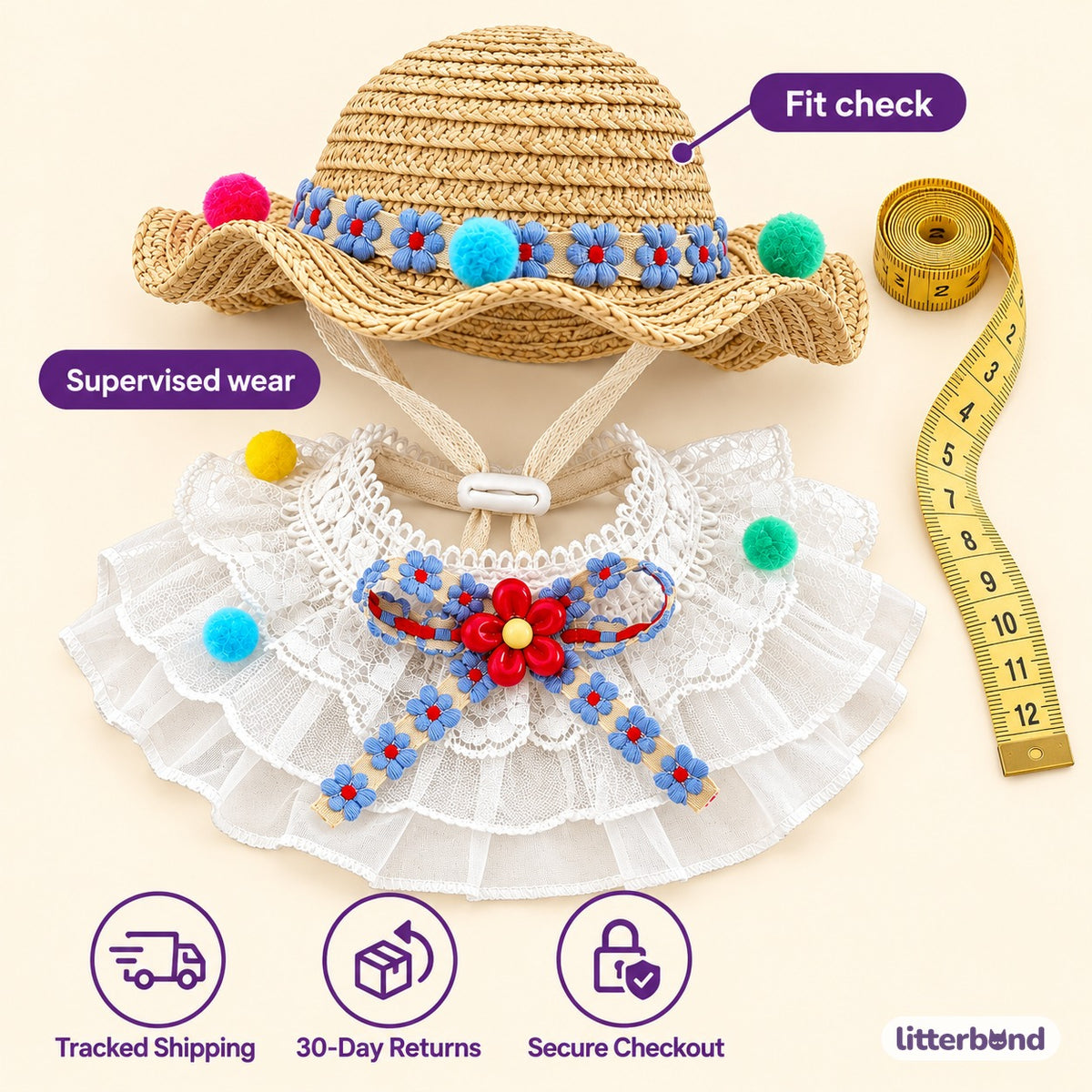 Straw Hat Bib Set Photos - size and details