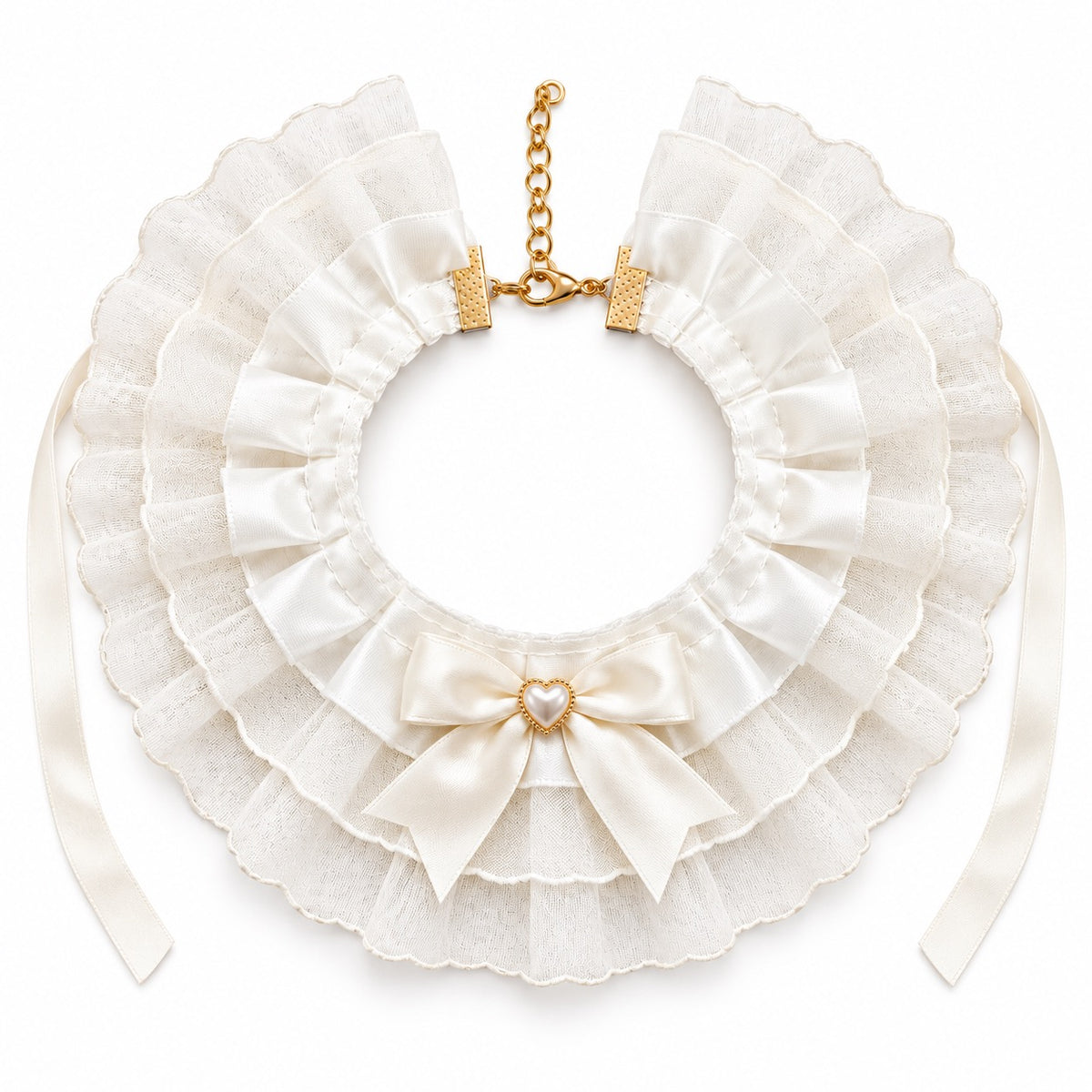 Lace Straw Hat & Bow Bib Set for Cat Photos - Ivory Heart Bow Bib