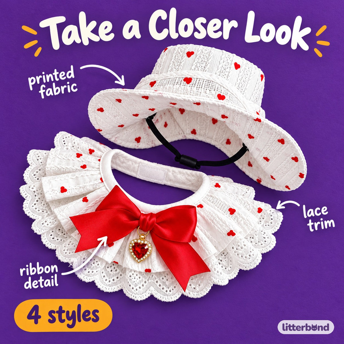Sweetheart Hat Bow Bib Set - close-up details