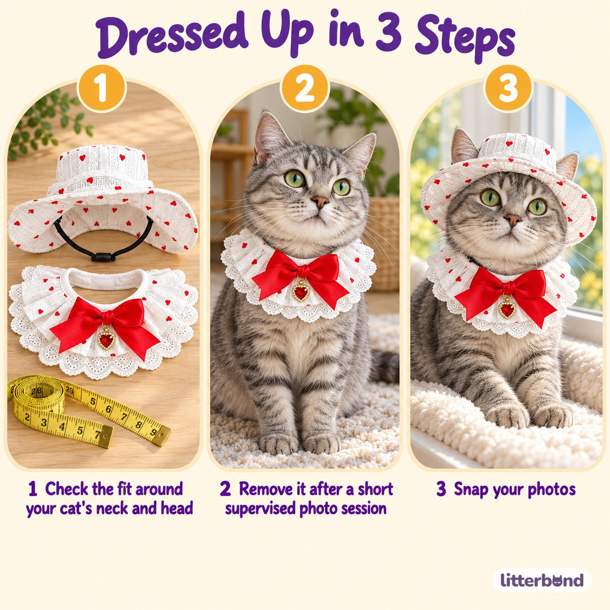 Sweetheart Hat Bow Bib Set - how to put it on