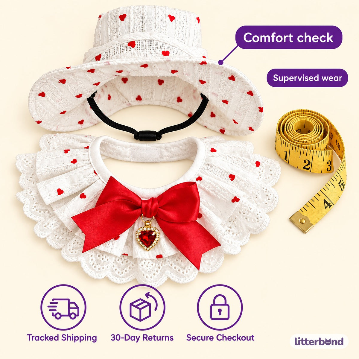 Sweetheart Hat Bow Bib Set - size and details