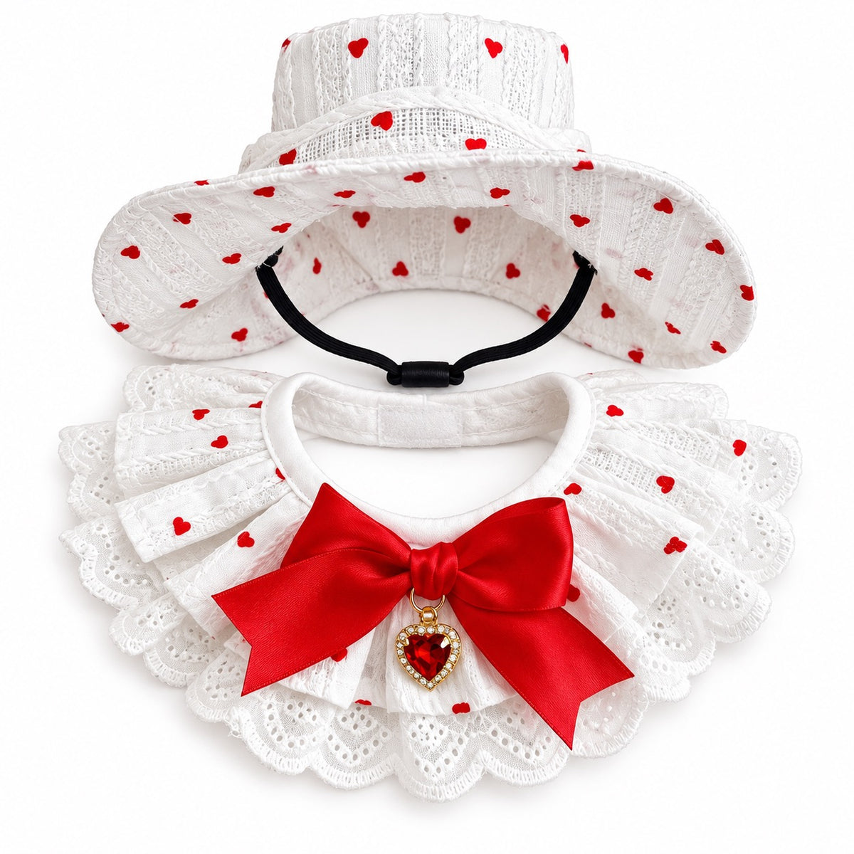 Sweetheart Hat Bow Bib Set - Hat and Bow Collar Set