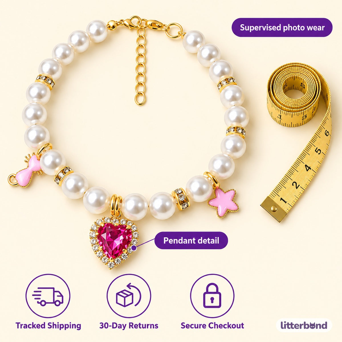 Faceted Heart Pearl Photo Necklace - size and details