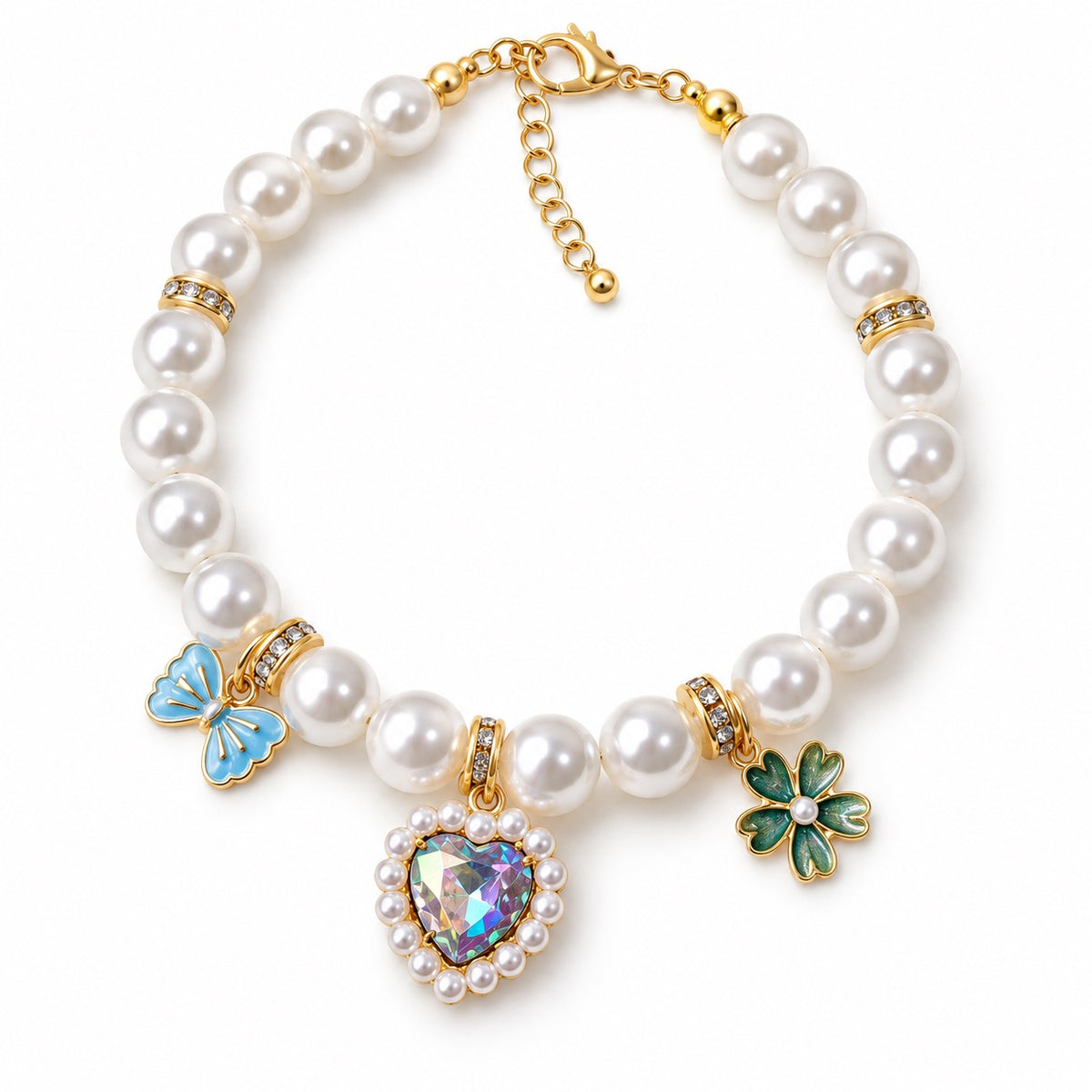 Faceted Heart Pearl Photo Necklace - Iridescent Heart