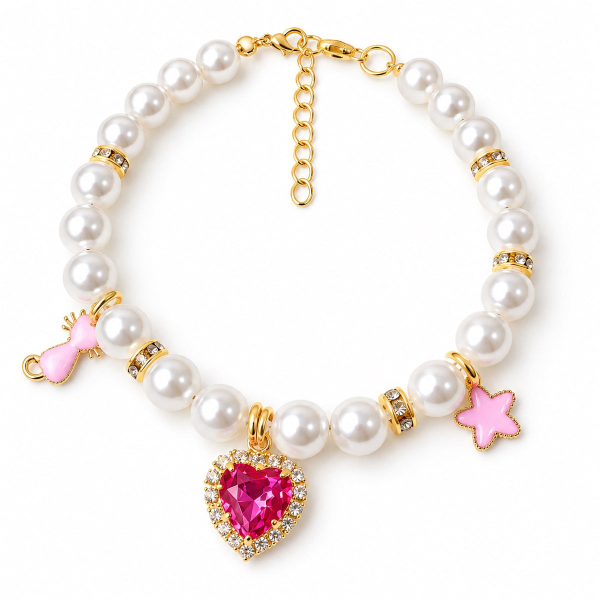 Faceted Heart Pearl Photo Necklace - Magenta Heart