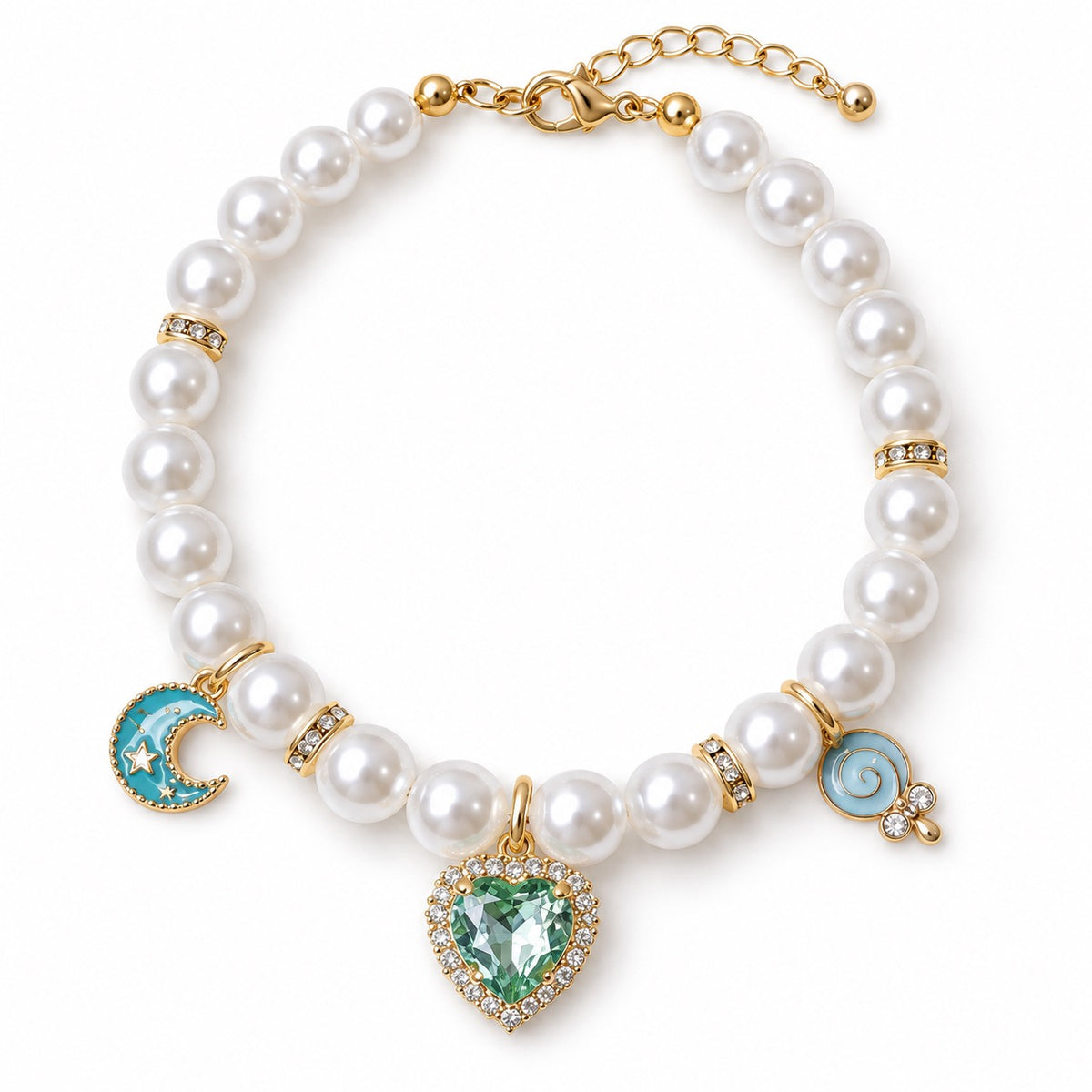 Faceted Heart Pearl Photo Necklace - Teal Heart