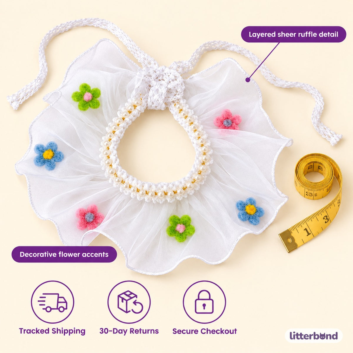 Sheer Ruffle Photo Neck Collar - size and details