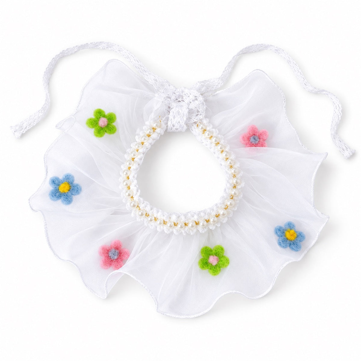 Sheer Ruffle Photo Neck Collar - Blue-Green Flower