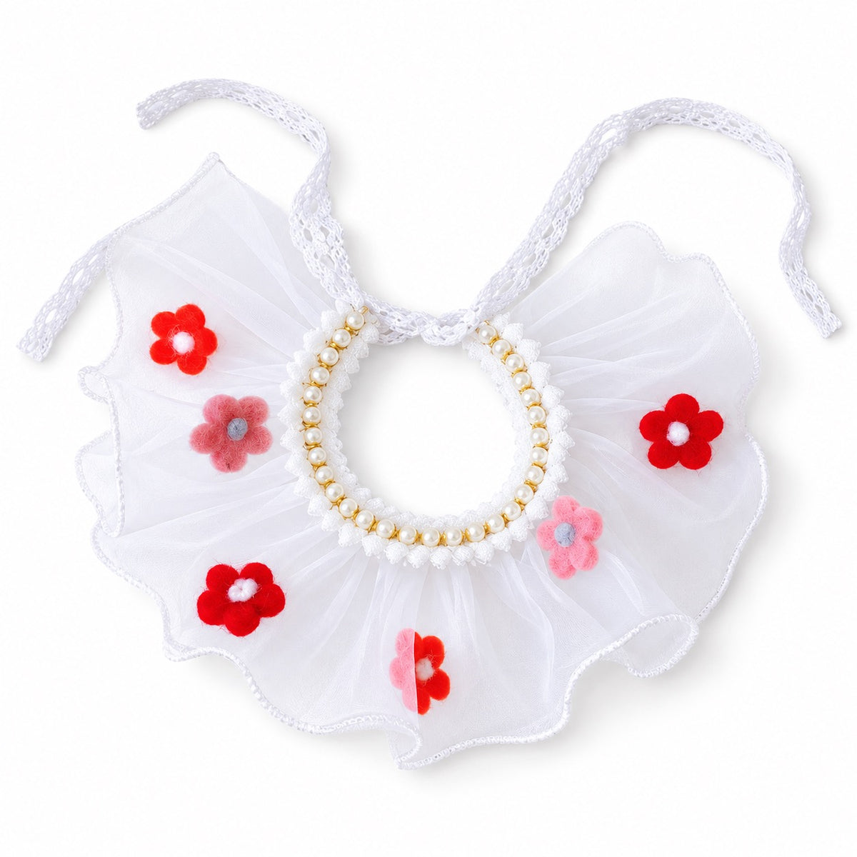 Sheer Ruffle Photo Neck Collar - Red Flower