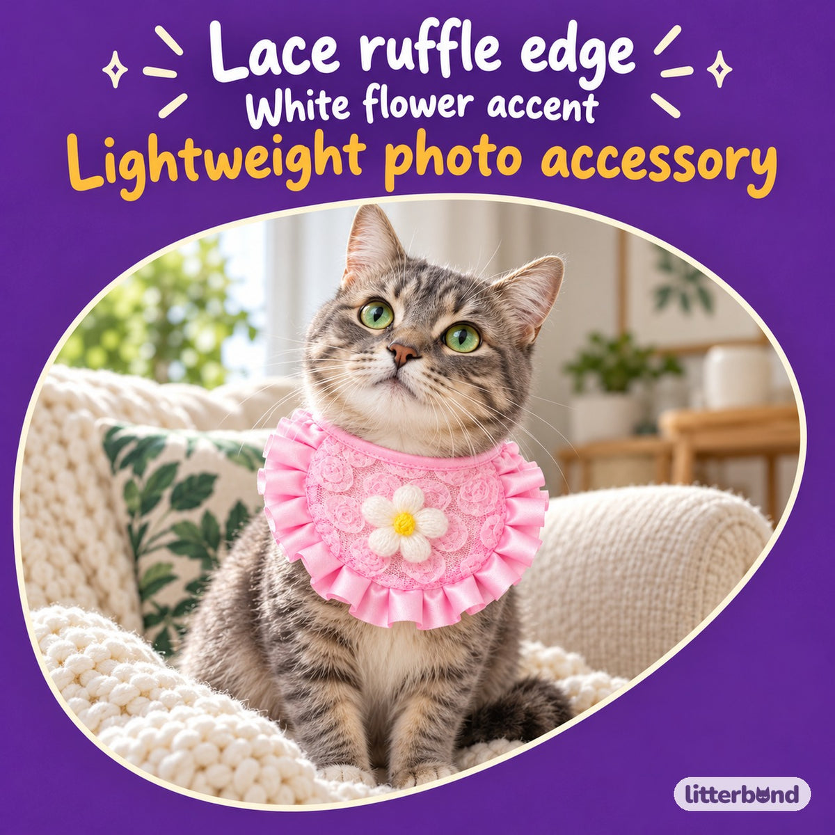 Pink Lace Flower Bib Collar on a cat