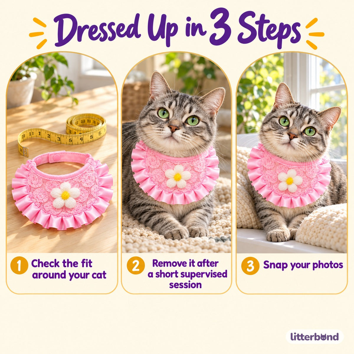 Pink Lace Flower Bib Collar - how to put it on