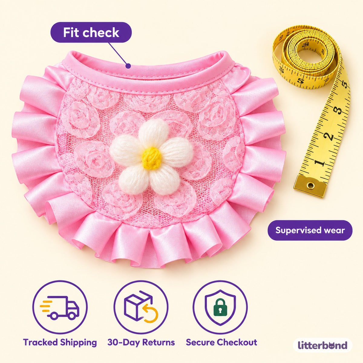 Pink Lace Flower Bib Collar - size and details