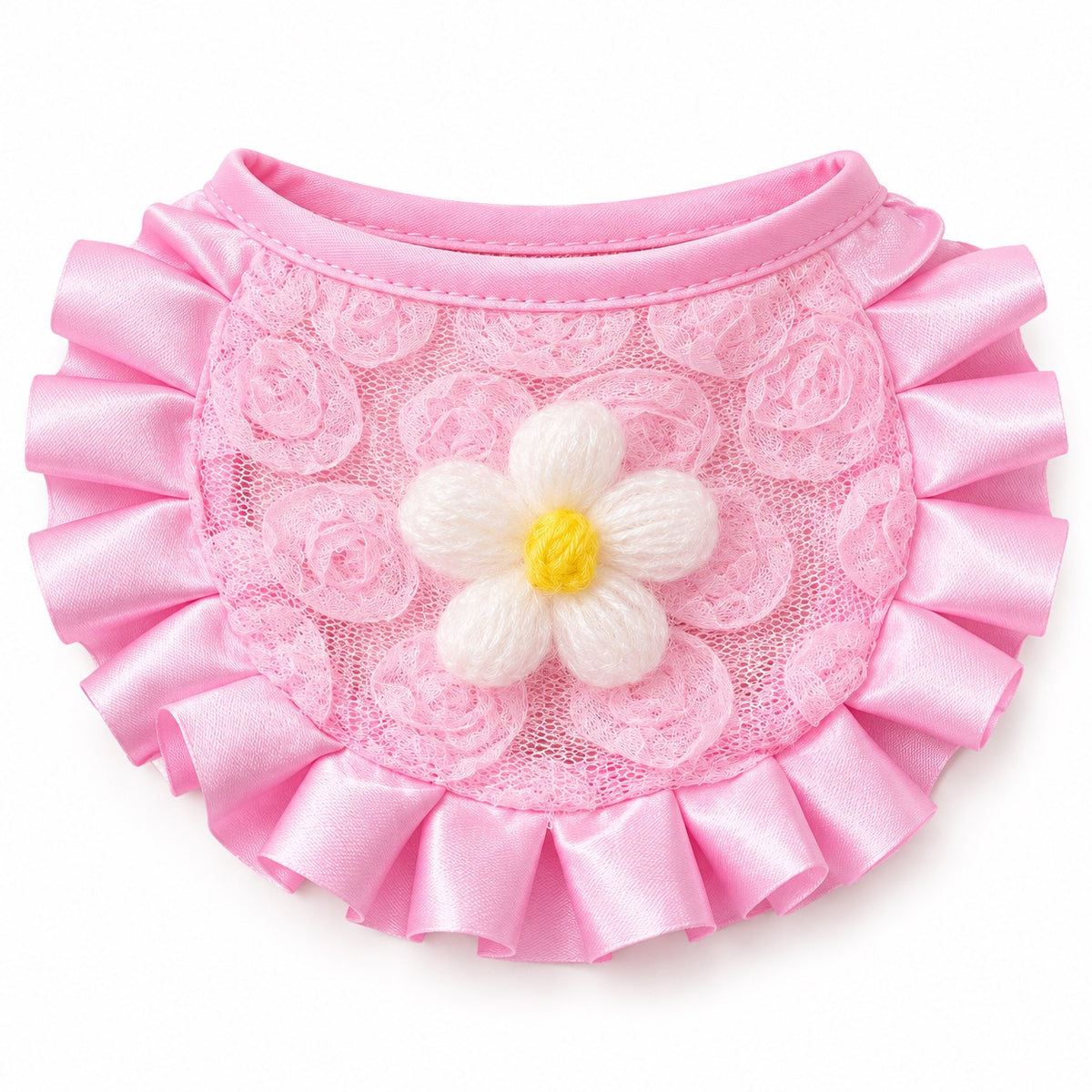 Pink Lace Flower Bib Collar - Pink Flower