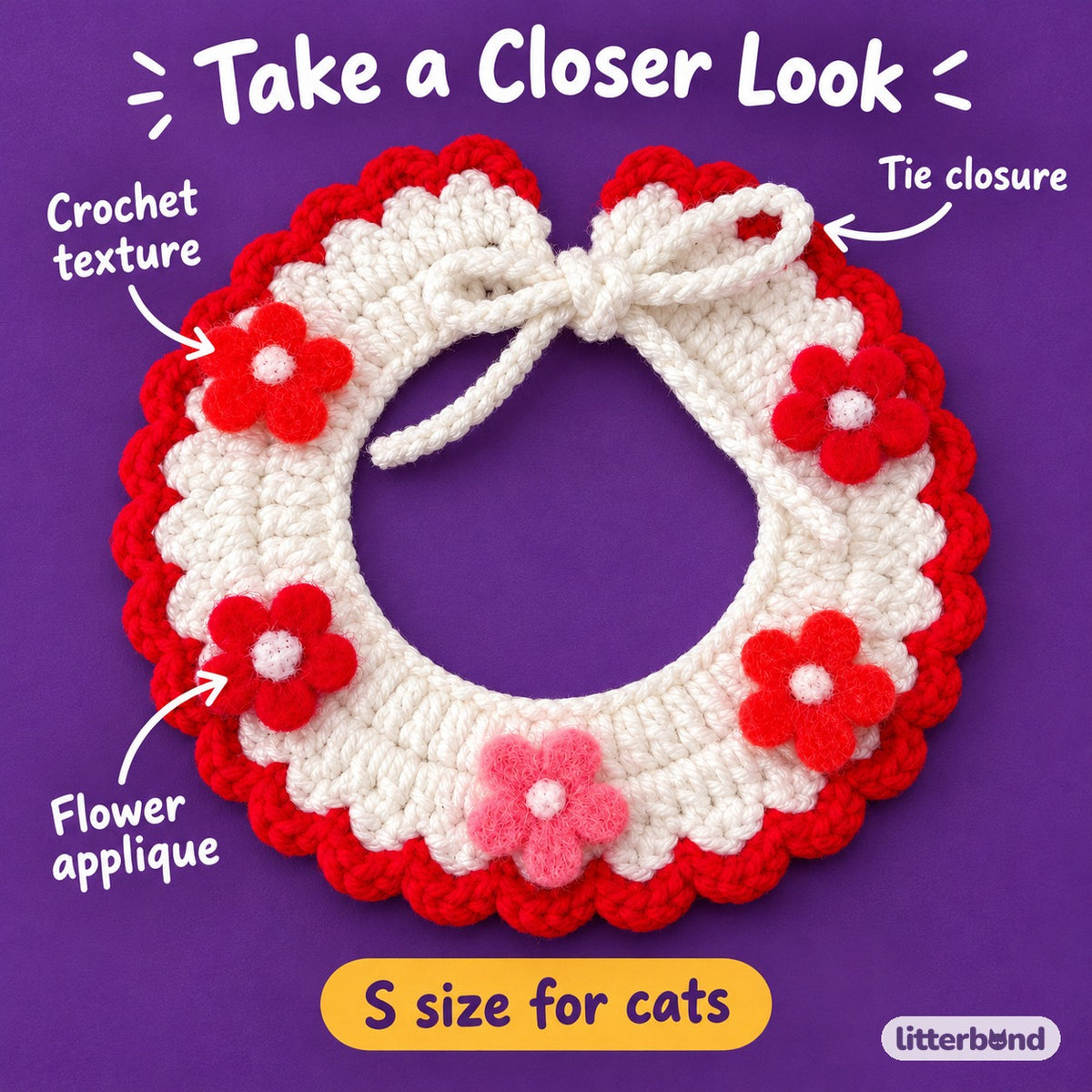 Summer Crochet Flower Collar - close-up details