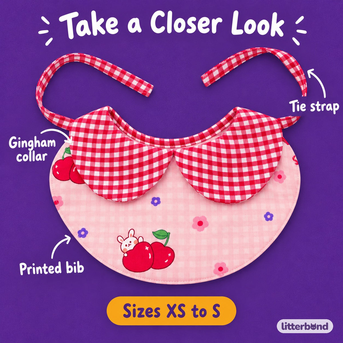 Gingham Bib Collar for Photos - close-up details