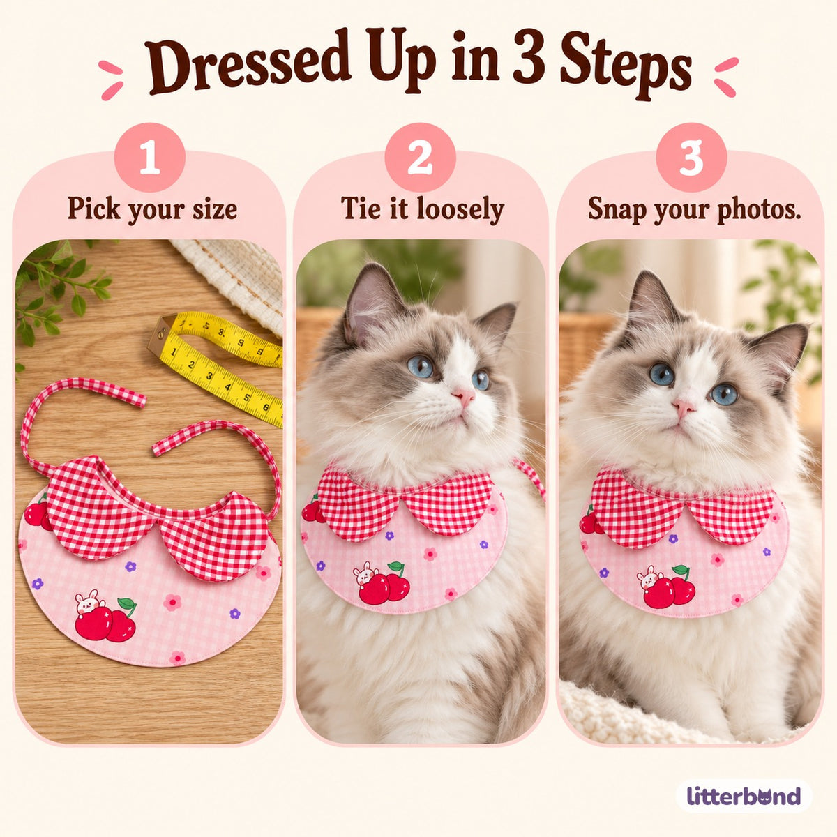 Gingham Bib Collar for Photos - how to put it on