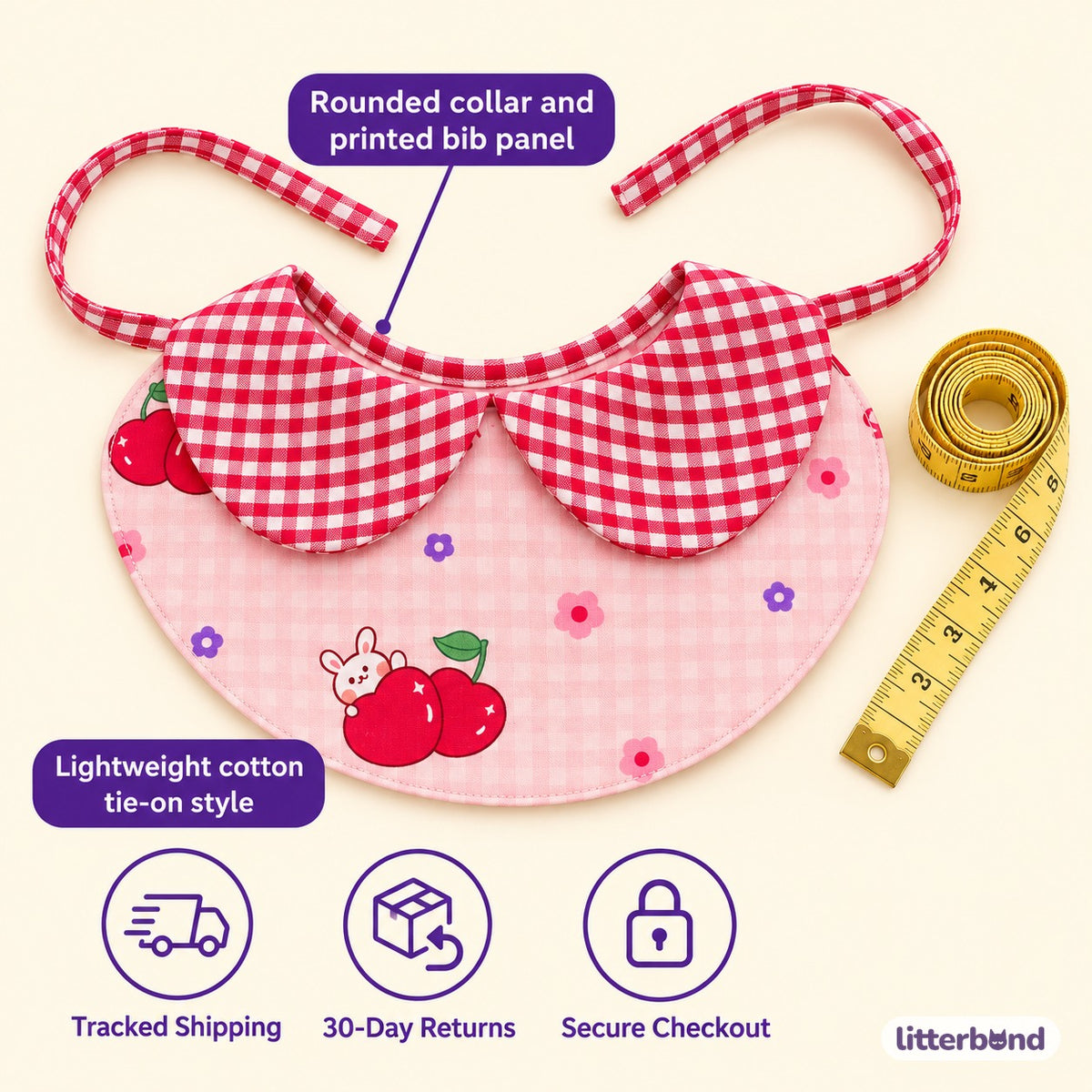 Gingham Bib Collar for Photos - size and details