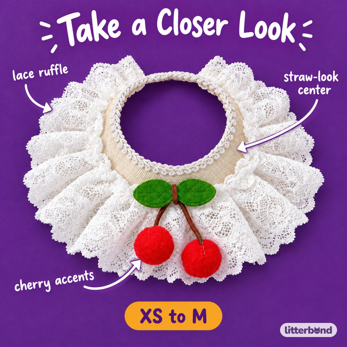Cherry Lace Straw Collar - close-up details