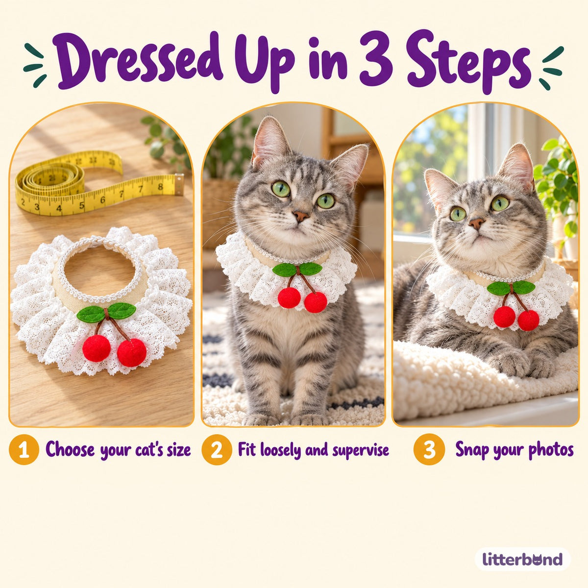 Cherry Lace Straw Collar - how to put it on