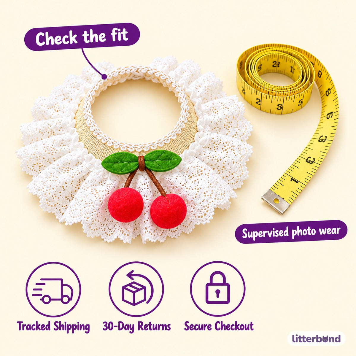Cherry Lace Straw Collar - size and details