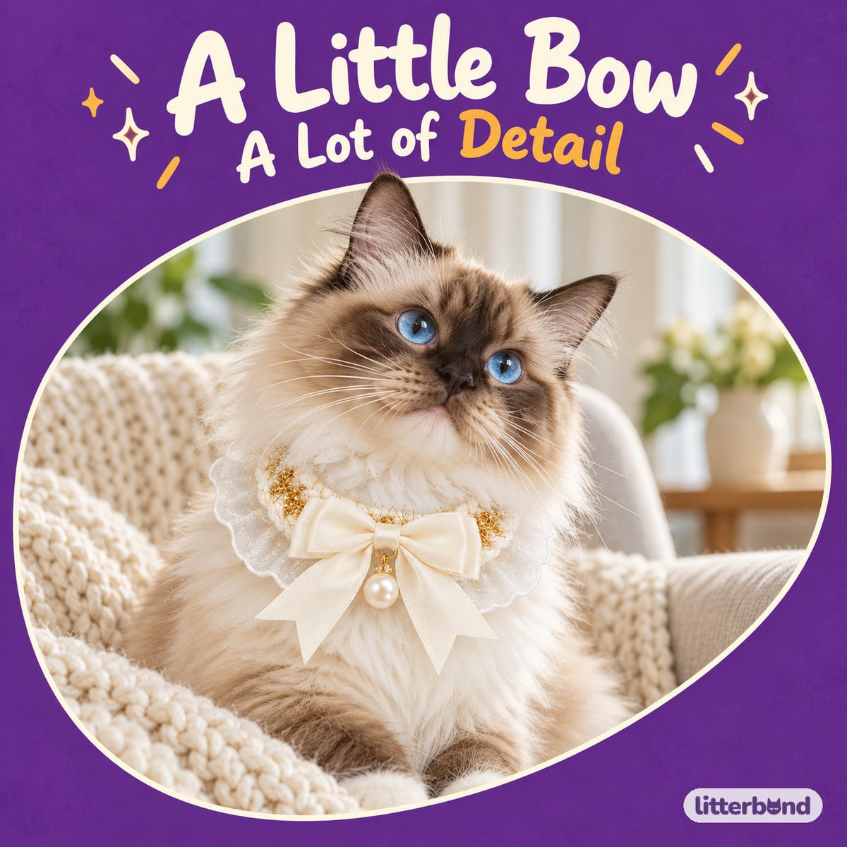 Sheer Pearl Bow Bib on a cat