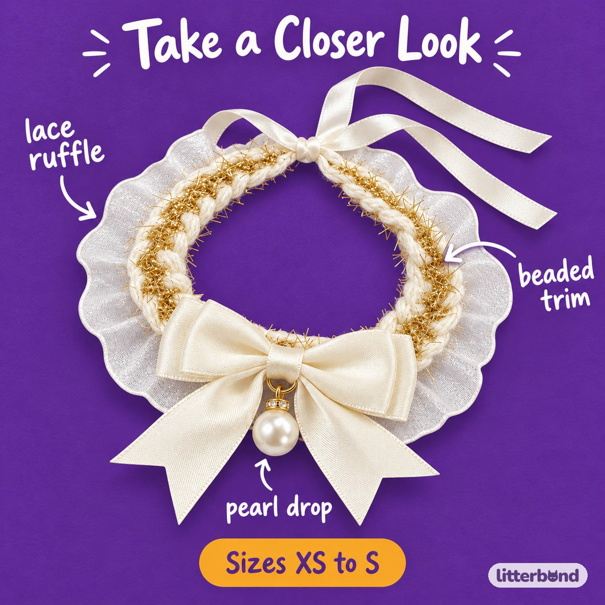 Sheer Pearl Bow Bib - close-up details
