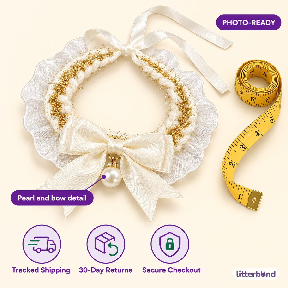 Sheer Pearl Bow Bib - size and details