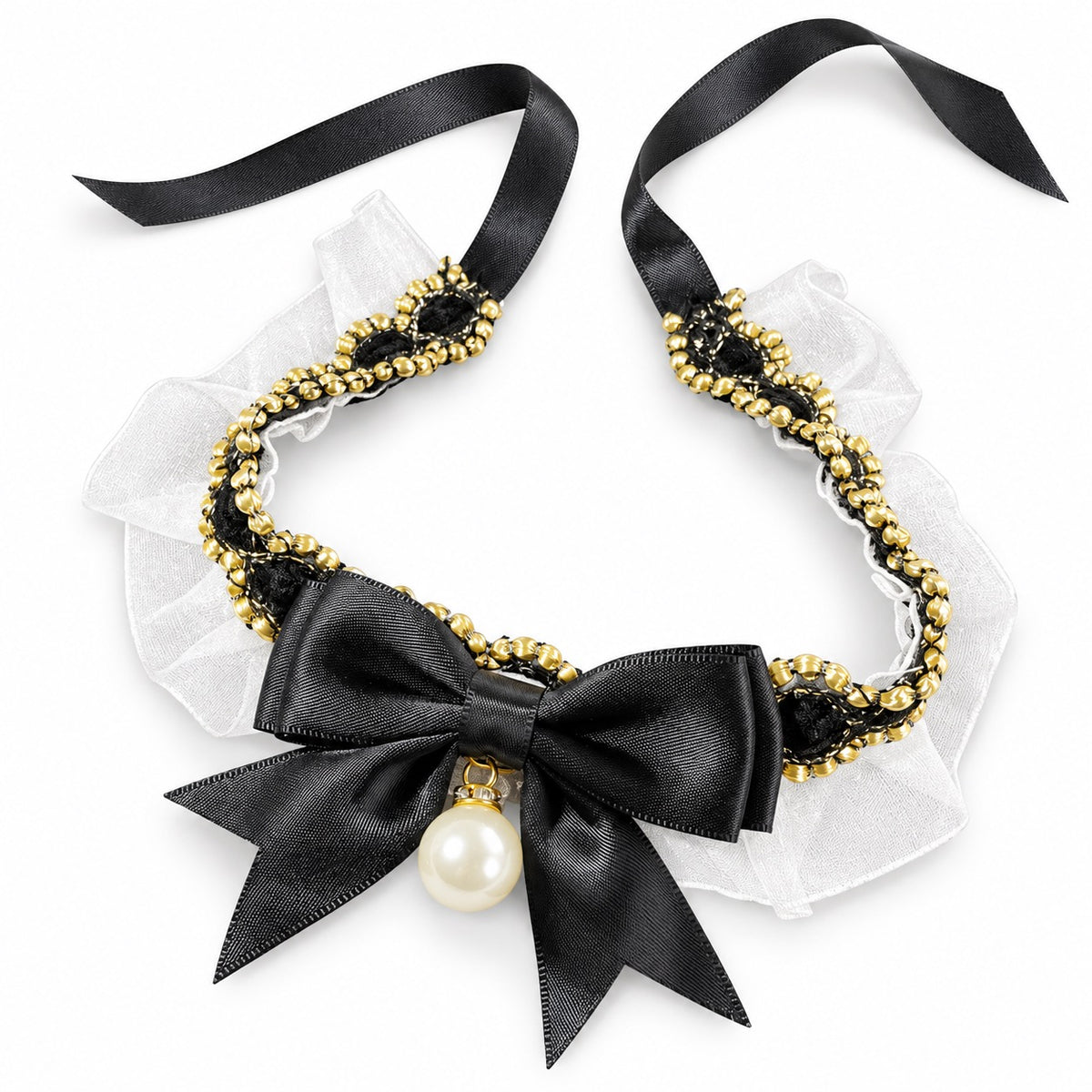 Sheer Pearl Bow Bib - Black Pearl Bow
