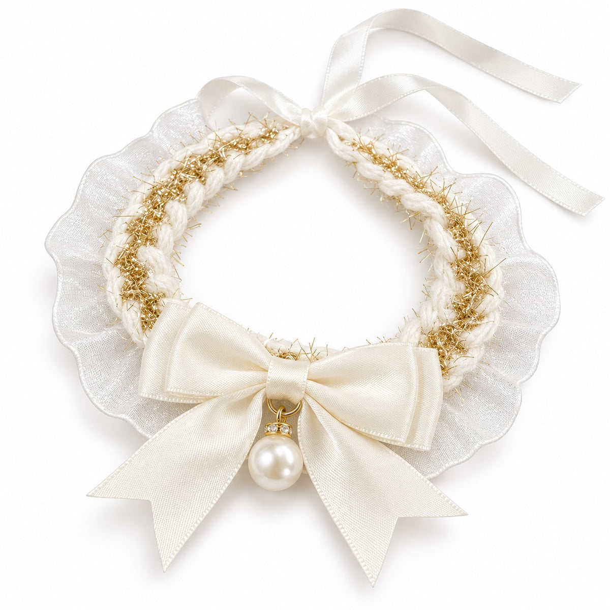 Sheer Pearl Bow Bib - White Pearl Bow